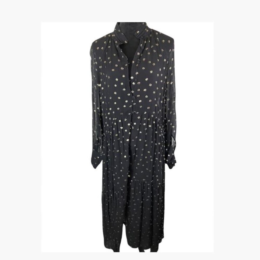 Zara Front-Button Gauze-y Shirtdress with Metallic Accents Size Medium  EUC